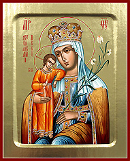 Икона Пресвятой Богородицы «Неувядаемый цвет". Печать на дереве с ковчежцем.